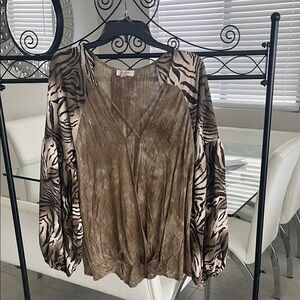 Umgee Brown Zebra Print Blouse